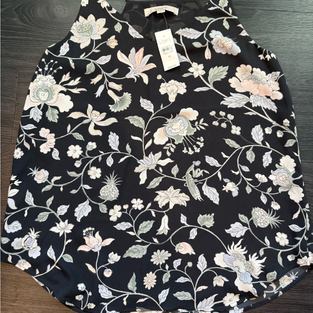 NWT Loft Womens Lined Camisole Top Size M Charcoal Gray, Floral - Picture 2 of 8